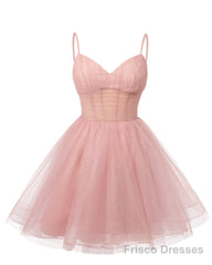 Womens V Neck Tulle Spaghetti Straps Dusty Sage Homecoming Dresses with Corset Back Short Prom Gowns for Teens