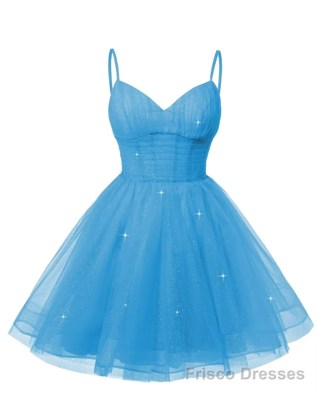 Womens V Neck Tulle Spaghetti Straps Ocean Blue Homecoming Dresses with Corset Back Short Prom Gowns for Teens Secondary image