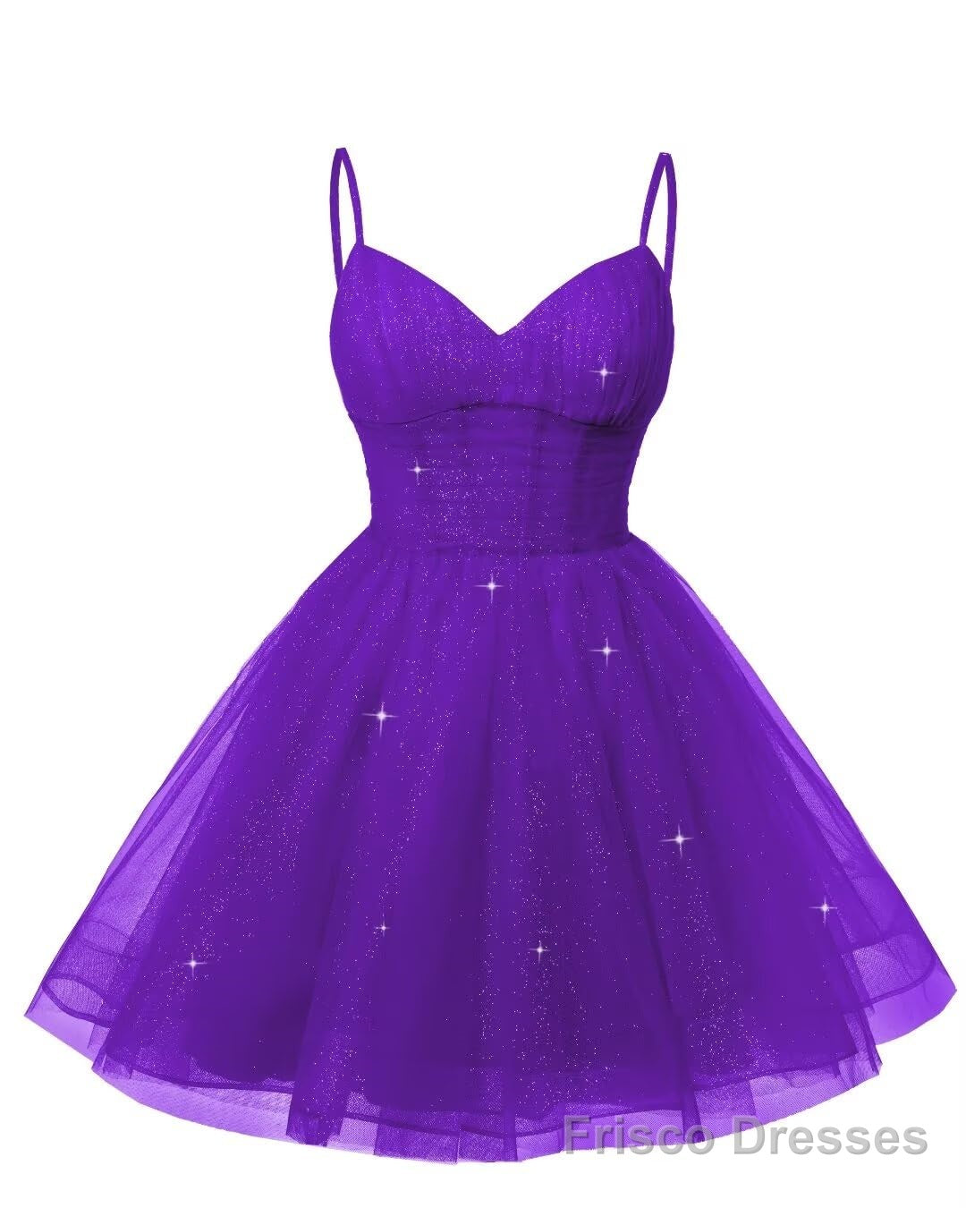 Womens V Neck Tulle Spaghetti Straps Purple Homecoming Dresses with Corset Back Short Prom Gowns for Teens Secondary image