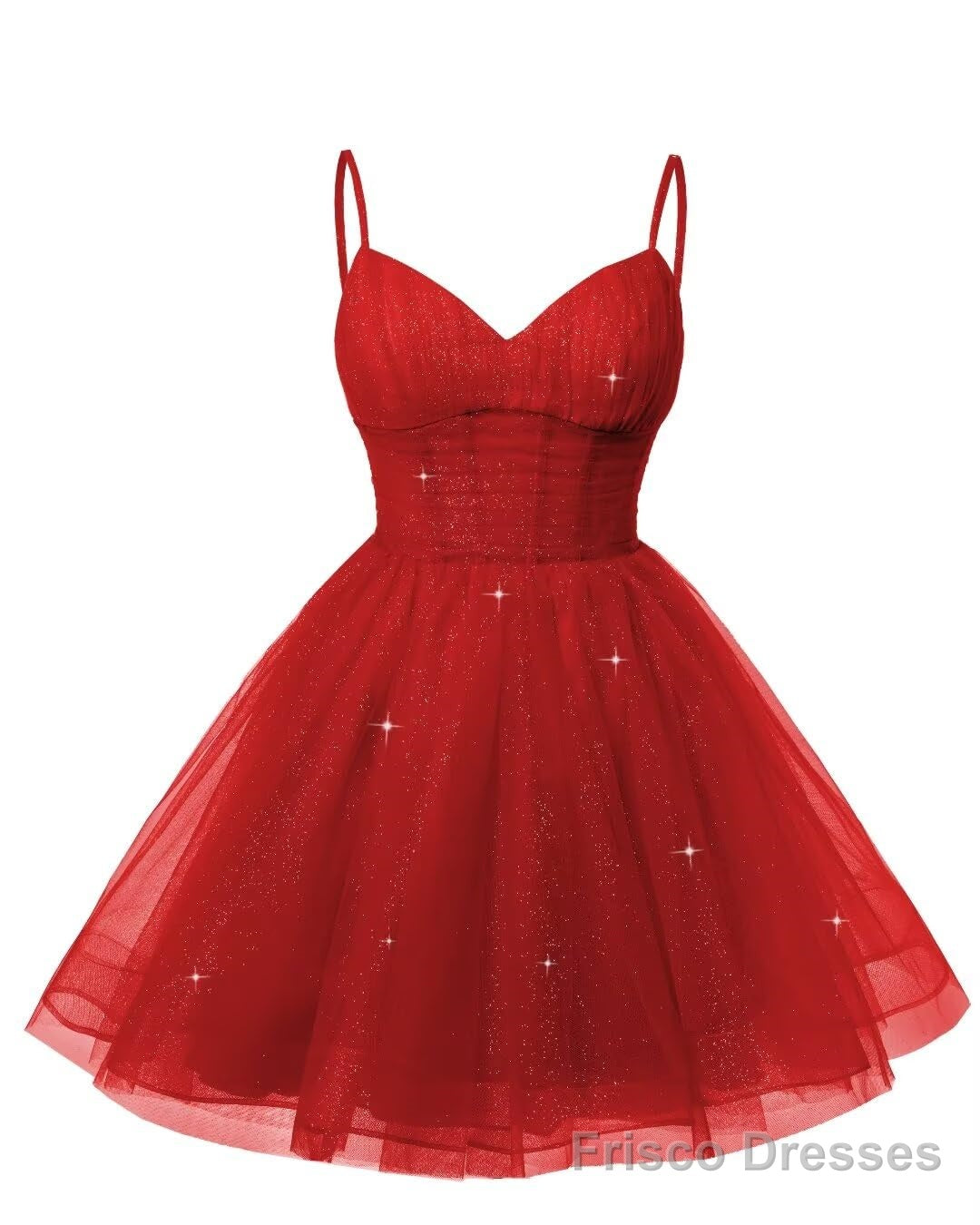 Womens V Neck Tulle Spaghetti Straps Red Homecoming Dresses with Corset Back Short Prom Gowns for Teens Main image