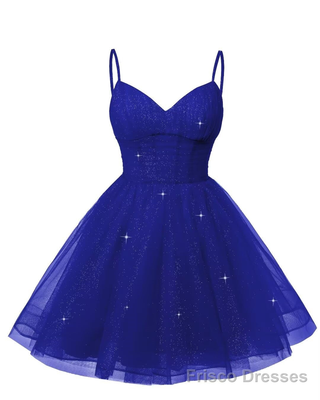 Womens V Neck Tulle Spaghetti Straps Royal Blue Homecoming Dresses with Corset Back Short Prom Gowns for Teens Secondary image
