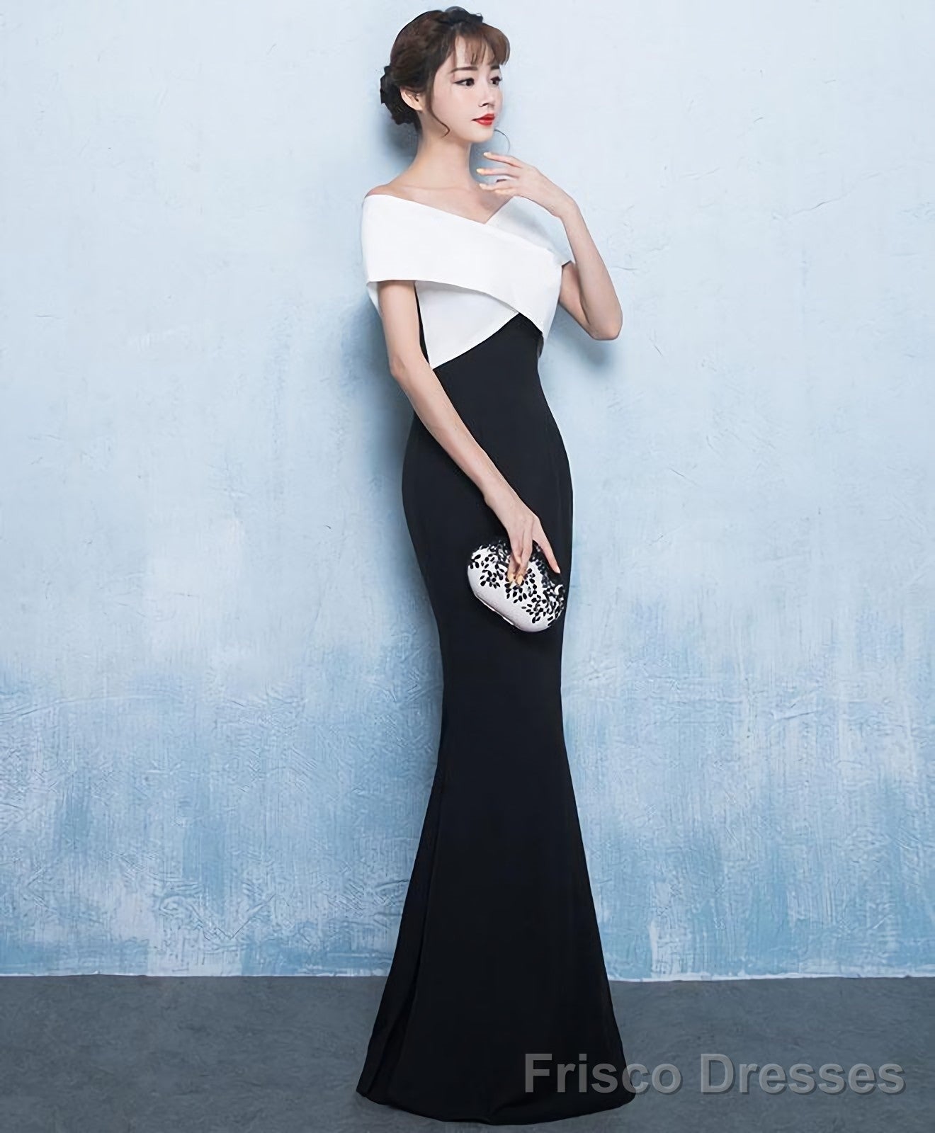 Mermaid White And Black Long Prom Dress Formal Dress Secondary image