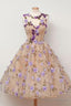 Cute A Line Round Neck Short Tulle Open Back Purple Flowers Homecoming Dresses