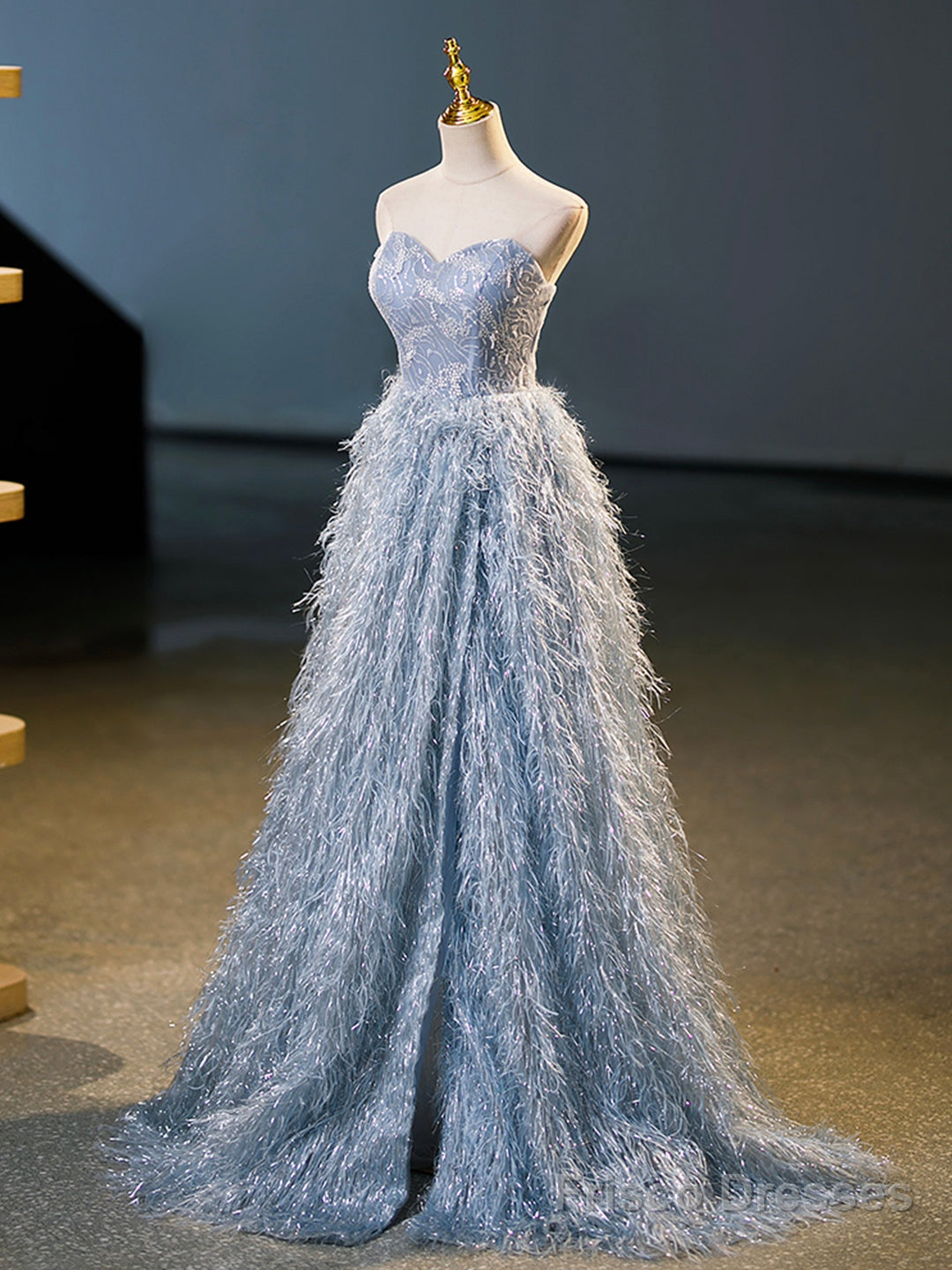 Blue A-Line Strapless Floor Length Prom Dress, Blue Evening Party Dress Secondary image