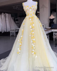 Yellow 3D Lace Embroidery Tulle Corset Dress