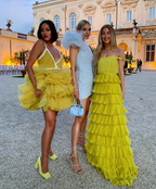 Yellow A-Line Tiered Tulle Off-The-Shoulder Long Prom Party Dress