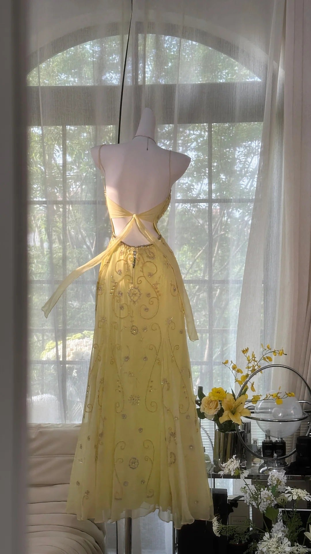Yellow Beaded Evening Dress Unique Long Prom Dress Secondary image