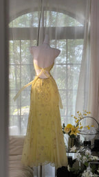 Yellow Beaded Evening Dress Unique Long Prom Dress