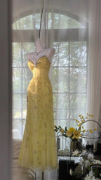 Yellow Beaded Evening Dress Unique Long Prom Dress