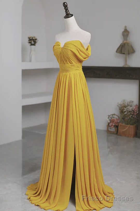 Yellow Chiffon A-line Simple Prom Dress Yellow Bridesmaid Dresses prom dresses shops
