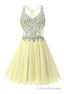 Yellow Chiffon Crystal Homecoming Dress