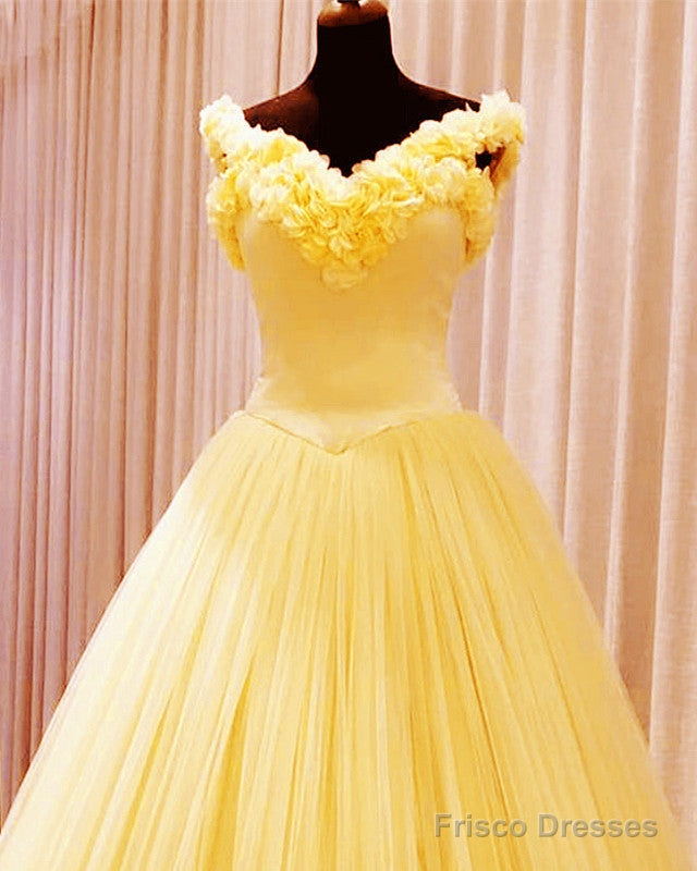 Yellow Flowers Quinceanera Ball Gown Off The Shoulder