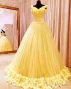 Yellow Flowers Quinceanera Ball Gown Off The Shoulder