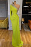 Yellow Green Long Sleeves One Shoulder Prom Dress Mermaid With Beads