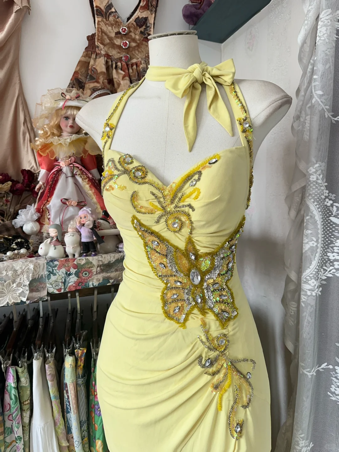 Yellow Halter Sweetheart Mermaid Vintage Long Party Dress Evening Dress Secondary image