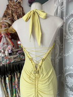 Yellow Halter Sweetheart Mermaid Vintage Long Party Dress Evening Dress
