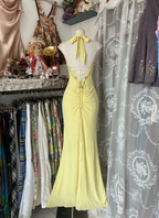 Yellow Halter Sweetheart Mermaid Vintage Long Party Dress Evening Dress