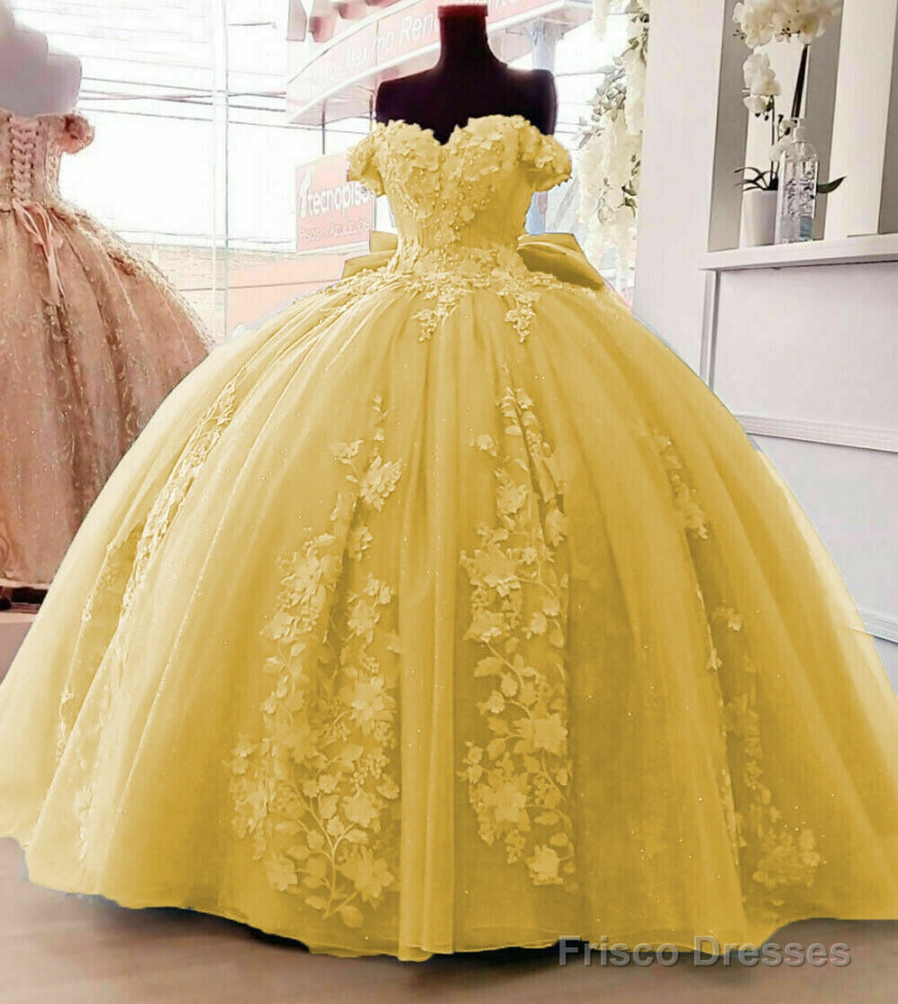 Yellow Lace Quinceanera Dresses Applique Off Shoulder Sweet 16 Dress Secondary image