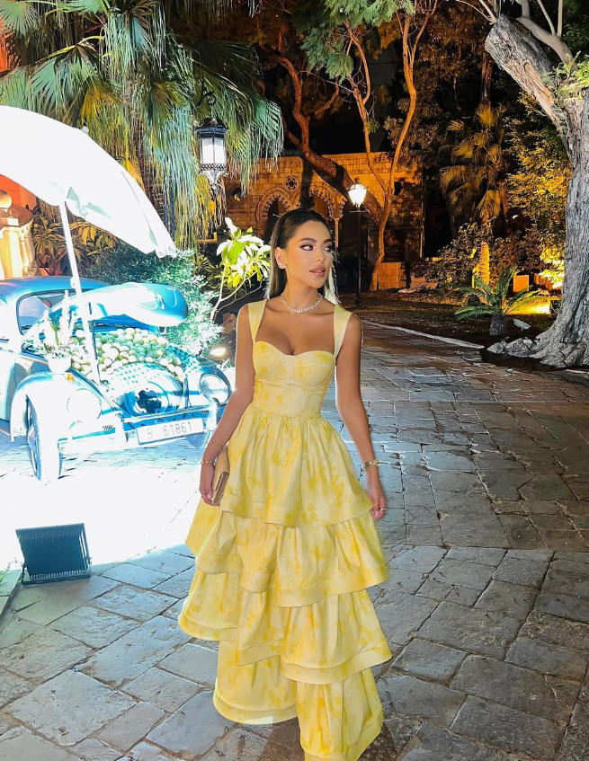 Yellow Layered Satin Long A Line Prom Dress Secondary image