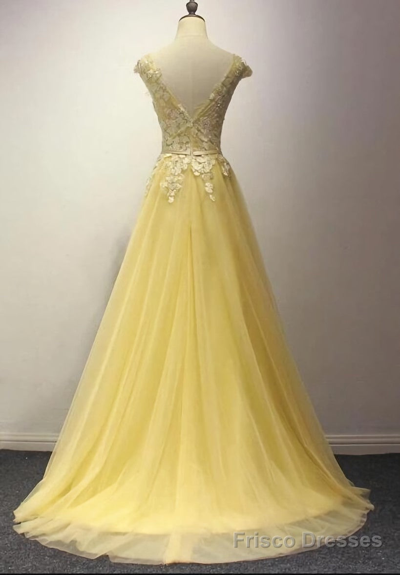 Yellow Long Prom Dress, A-line Round Neckline Formal Dress Secondary image