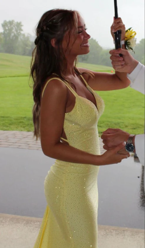 Yellow Mermaid Long Prom Dresses Shiny Evening Formal Dresses Secondary image