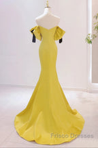 Yellow Mermaid Sweetheart Formal Prom Dress, Off Shoulder Yellow Evening Dress