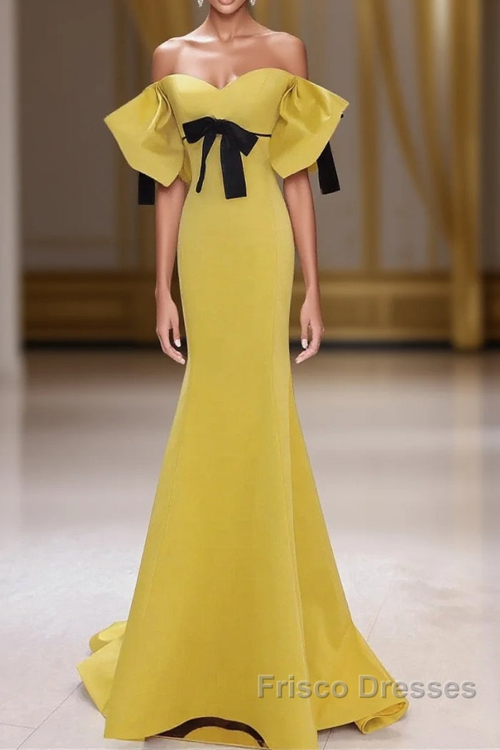 Yellow Mermaid Sweetheart Formal Prom Dress, Off Shoulder Yellow Evening Dress