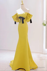 Yellow Mermaid Sweetheart Prom Dress, Off Shoulder Yellow Evening Dress