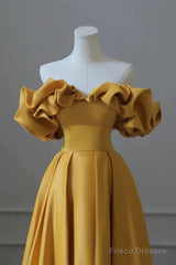 Yellow Off Shoulder Long Formal Evening Dresses Prom Dress
