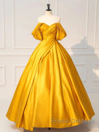 Yellow Off Shoulder Satin Long Formal Prom Dress Quinceanera Dress