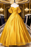 Yellow Off Shoulder Satin Long Formal Prom Dress Quinceanera Dress