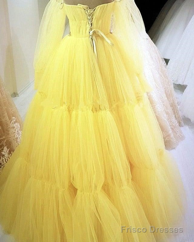 Yellow Princess Prom Dresses Strapless Ball Gown With Sleeves Secondary image