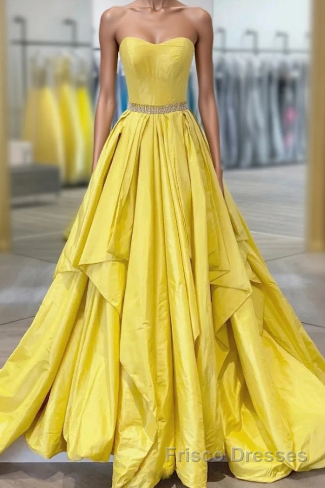 Yellow Formal Prom Dresses A Line Sweetheart Long Party Evening Dresses with Beading Main image