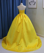 Yellow Satin Ball Gown Sweetheart Floor Length Formal Prom Dress