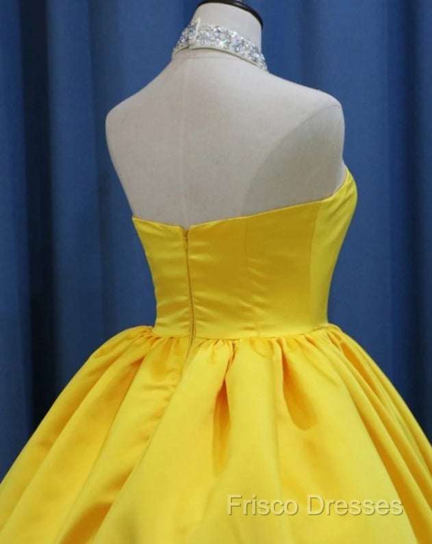 Yellow Satin Ball Gown Sweetheart Floor Length Formal Prom Dress