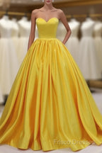 Yellow Satin Ball Gown Sweetheart Floor Length Formal Prom Dress