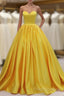 Yellow Satin Ball Gown Sweetheart Floor Length Formal Prom Dress