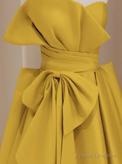 Yellow Satin Long Prom Dress, Yellow Evening Dress