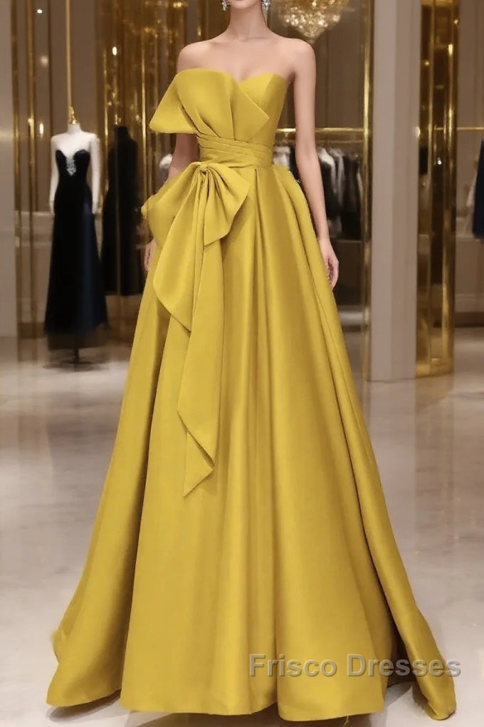 Yellow Satin Long Formal Prom Dress, Yellow Evening Dress Main image