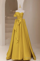 Yellow Satin Long Prom Dress, Yellow Evening Dress