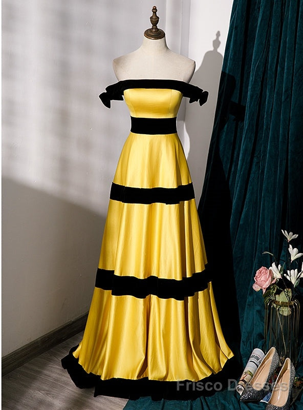 Yellow Satin Off the Shoulder Prom Dress Main image