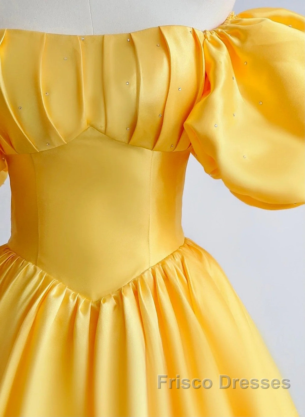 Yellow Satin Short Sleeves Party Dress, Yellow Satin Formal Prom Dress Formal Dress Secondary image