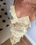 Yellow Spaghetti Straps Ruffle Long Prom Dress With Ruffles