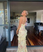 Yellow Spaghetti Straps Ruffle Long Prom Dress With Ruffles