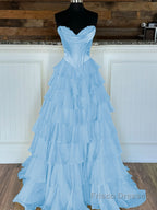 Yellow Strapless A-Line Ruffle Long Prom Dress With Split