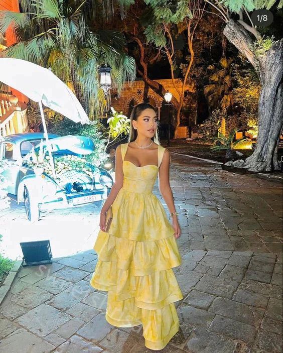 Yellow Sweetheart Sleeveless Ruffle Floor Length Prom Dress Birthday Outfits Secondary image