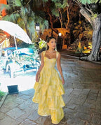 Yellow Sweetheart Sleeveless Ruffle Floor Length Prom Dress Birthday Outfits