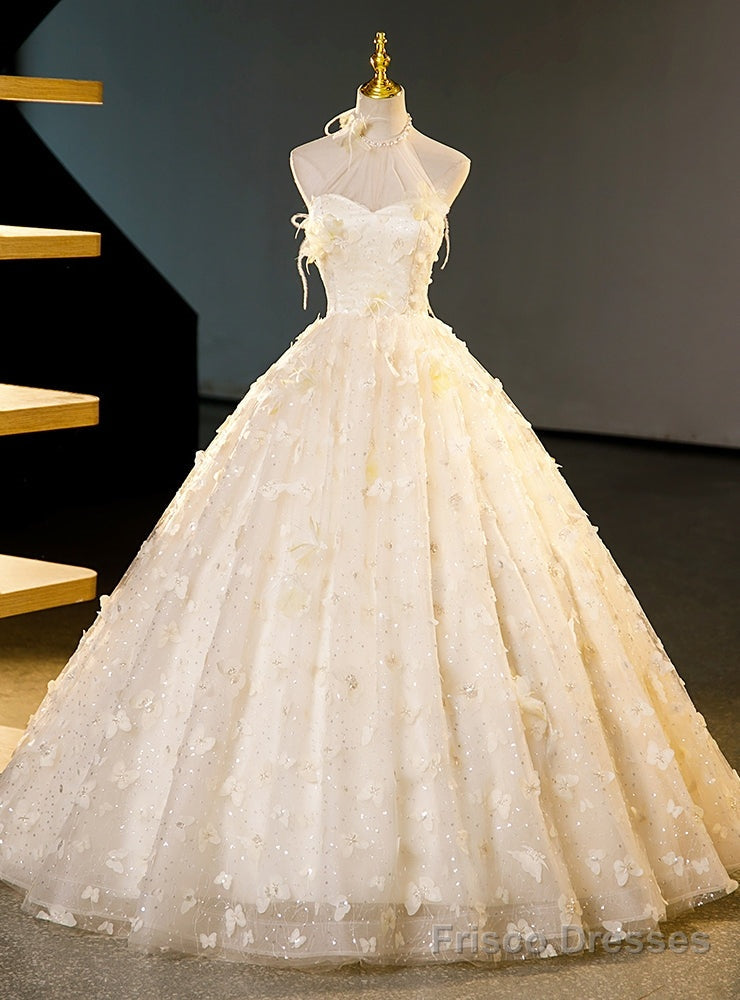 Yellow Tulle Halter Butterfly Quinceanera Dress Main image