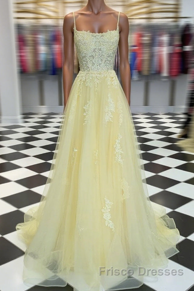 Yellow tulle lace long Formal Prom Dresses yellow lace formal Dresses Main image