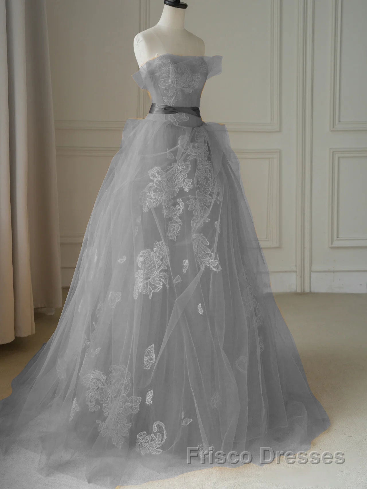 Yellow tulle lace long Formal Prom Dresses, yellow tulle formal Dresses